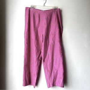 Vintage Y2K 00s Edward Petite Pink Silk Linen Spiral Embroidered Capri Pants 12P